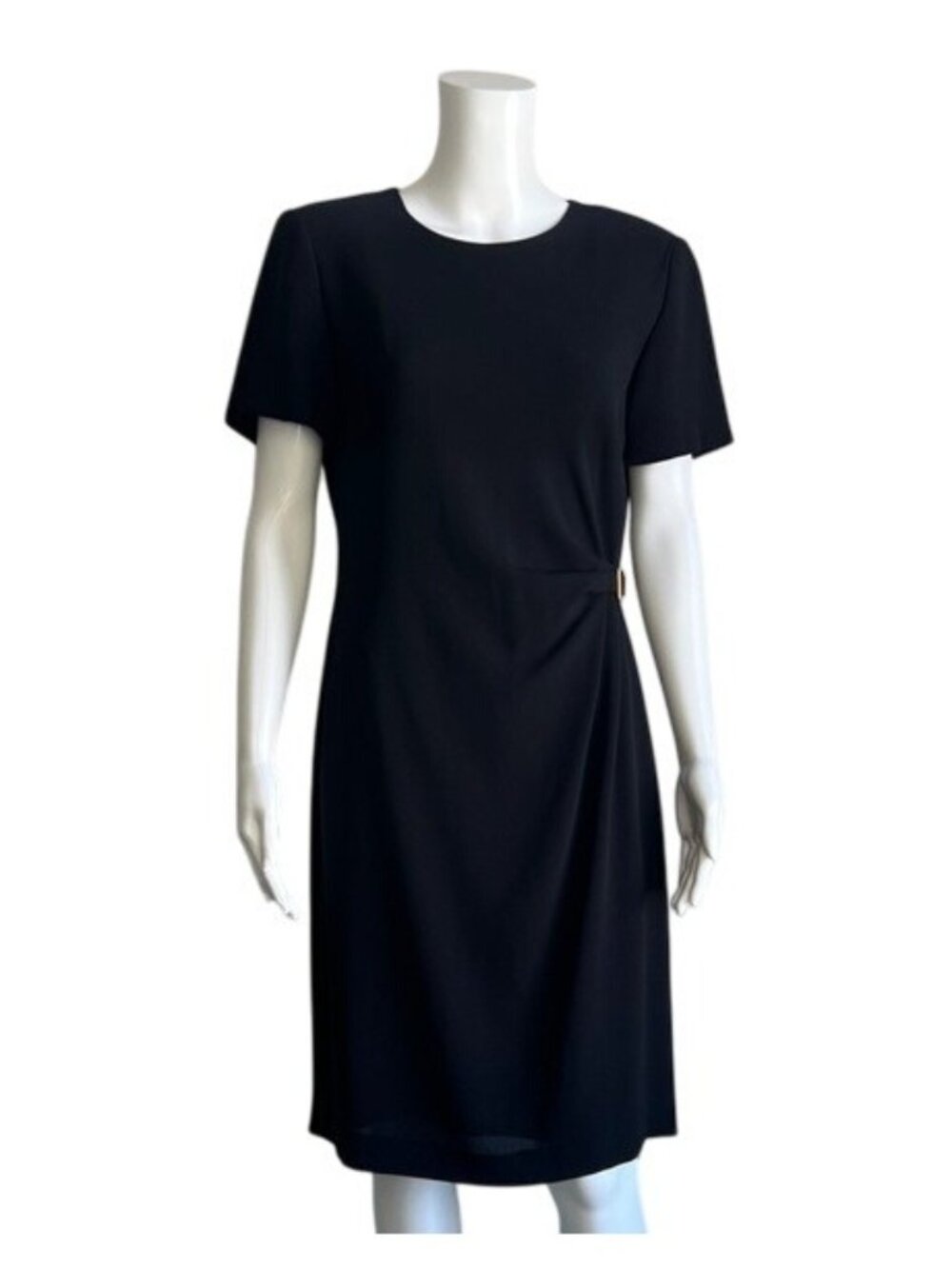 Vintage David Warren New York Gathered Side Buckle Black Dress Size 10